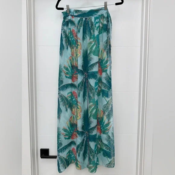 Tropical Palm Print Sheer Maxi Wrap Skirt Beach Cover-Up Resort Vacation O/S - Picture 6 of 6